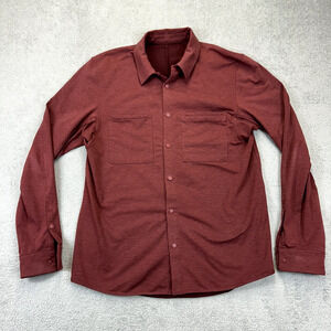 Lululemon Shirt Men's Medium Red Compatibility Snap Button Up Stretch Zip Pocket